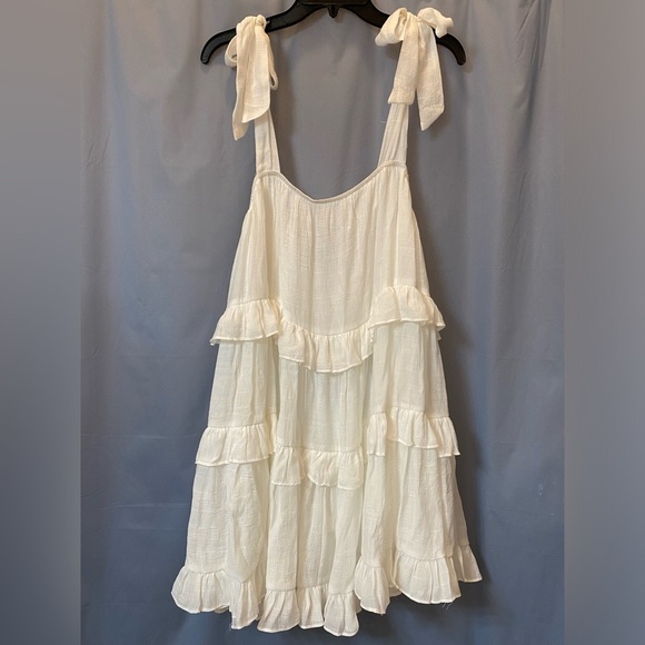 Ladies Aakaa Tiered Beachy Dress Adjustable Tie Shoulder Straps Size Large New - Picture 3 of 9